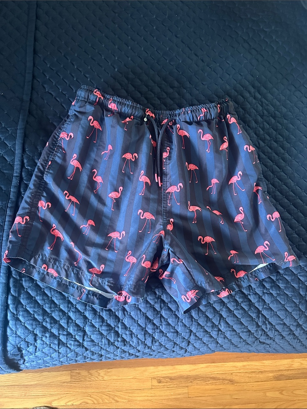 Primark Navy Swim Trunks with Pink Flamingo Print